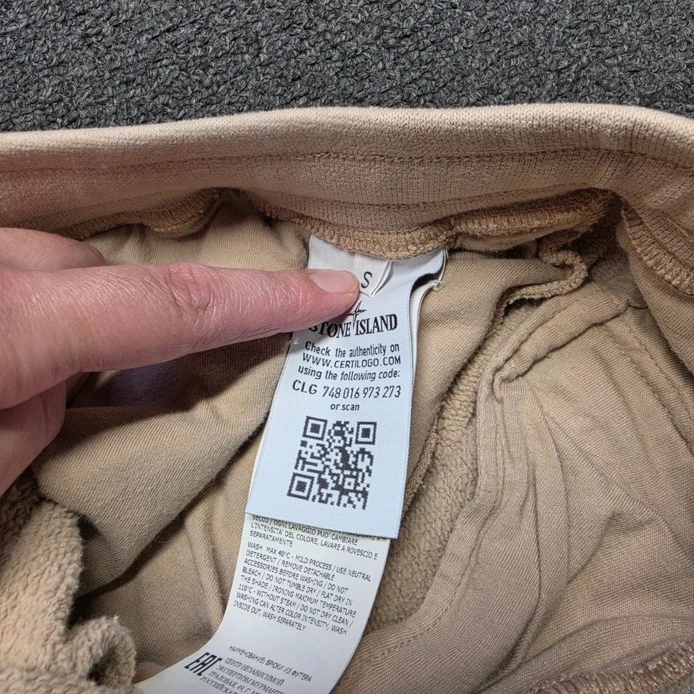 Stone Island Brushed Fleece Sweatpants Beige Men Small Cargo Jogger Slim Fit Tan